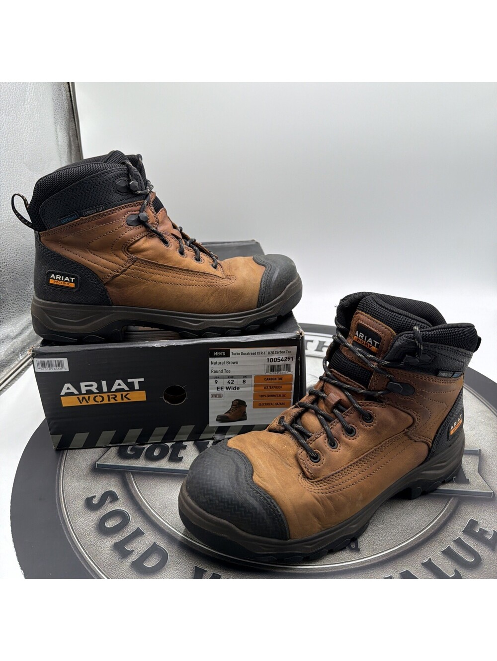 Mens ARIAT Turbo DuraTread XTR 6" Waterproof Carbon Toe Work Boot sz 9 EE